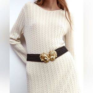 Zara FACES BELT. Black/Golden. Size US 30. New with Tags.
